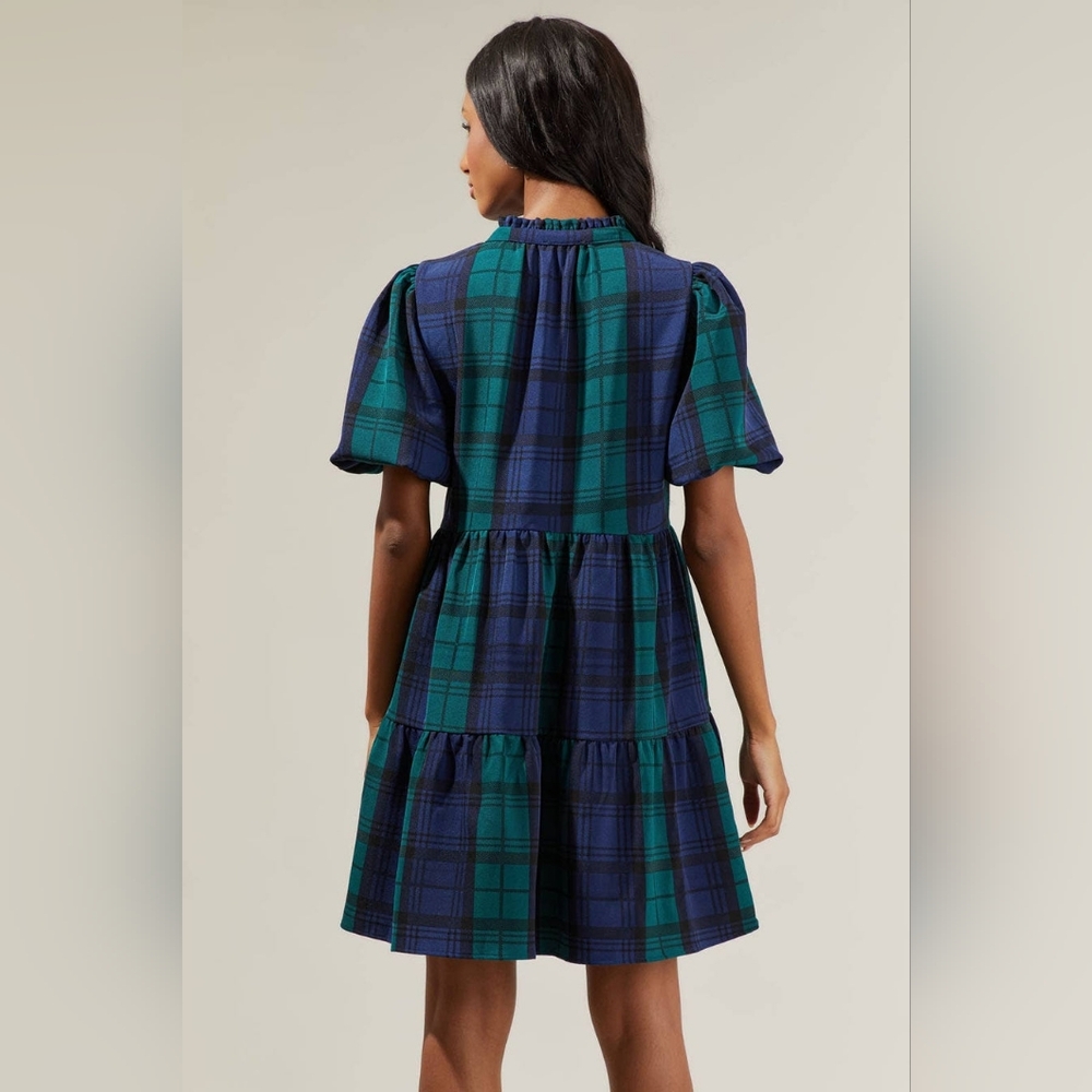 Sugarlips Hudson Plaid Jacey Babydoll Eyelet Mini Dress - Picture 2 of 9